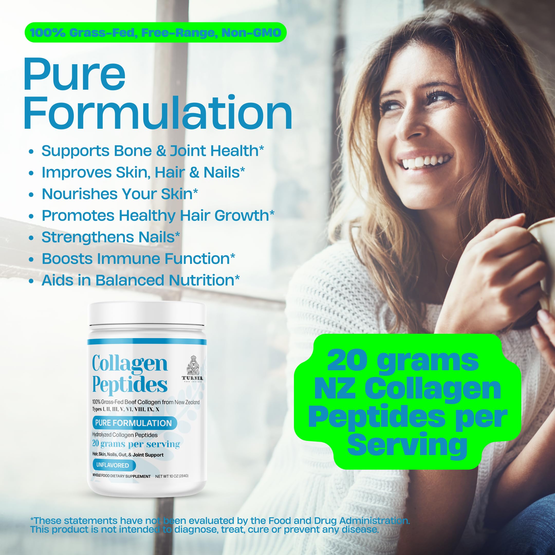 Collagen Peptides Powder     Pure Formulation 10oz, TURNER New Zealand,