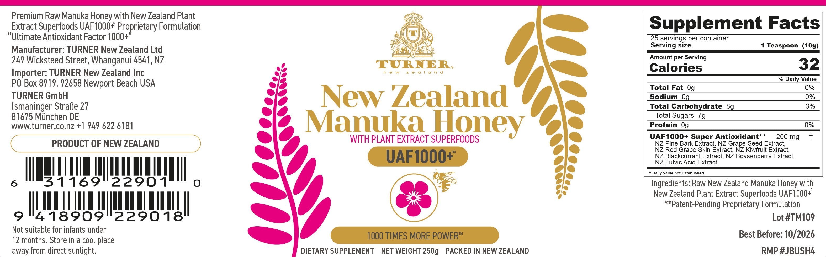 Manuka Honey UAF1000+®, TURNER New Zealand, 